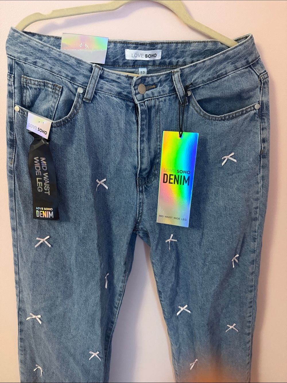Blue Embroidered Straight-Leg Jeans - Picture 2 of 3